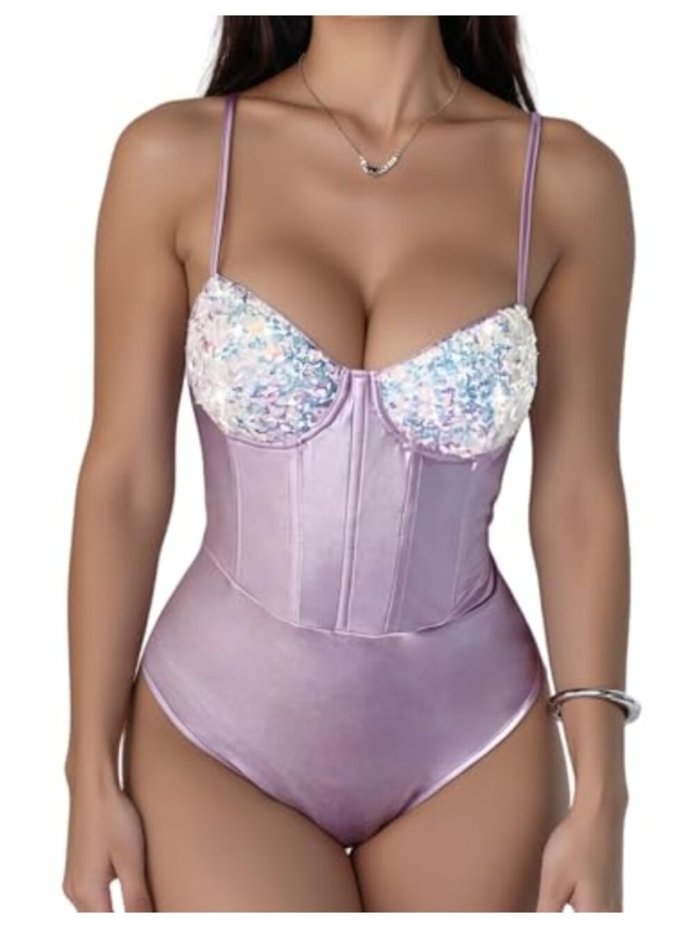 Sheer Bustier Corset Bodysuit Spaghetti Strap V Neck Teddy Underwire